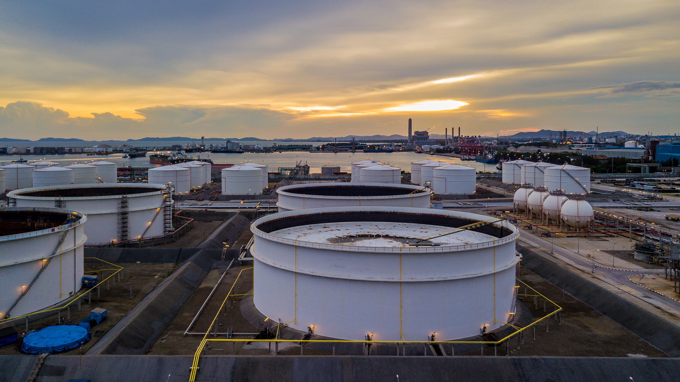 An oil storage tank farm.